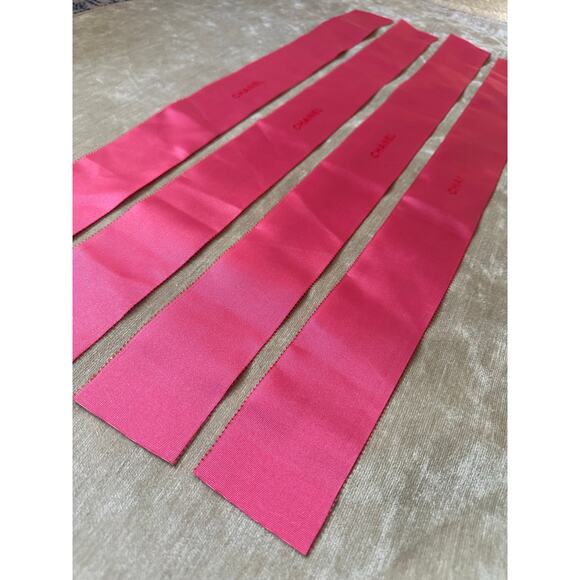 Chanel Pink Box Ribbon wide logo authentic 4pc/27x2”  craft satin rare - Picture 1 of 10